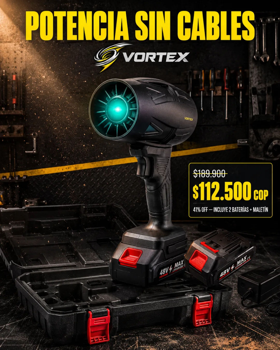 Sopladora de Aire 48V Vortex — Seca tu carro sin toallas ni cables