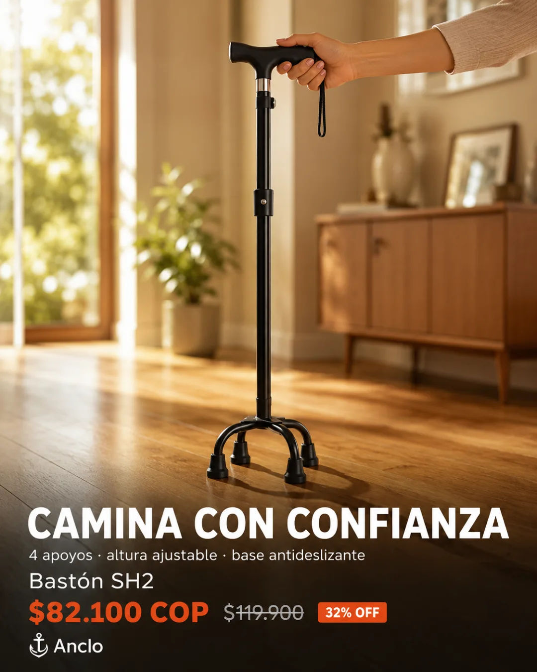 Bastón SH2 con base cuádruple Anclo