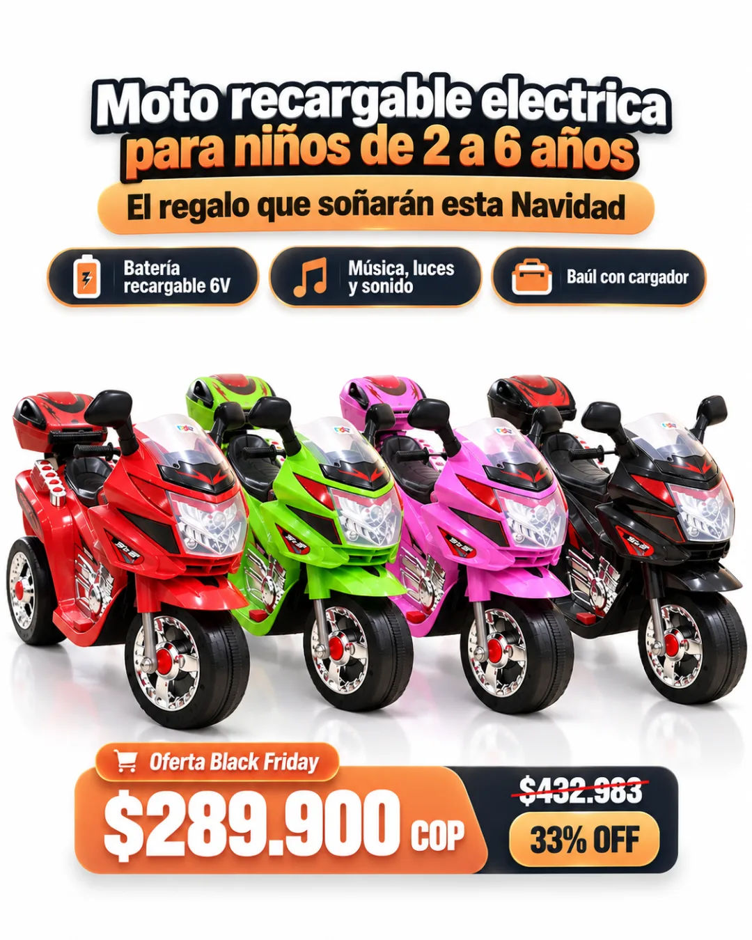 Moto eléctrica para niños de 2 a 6 años, precio Black Friday