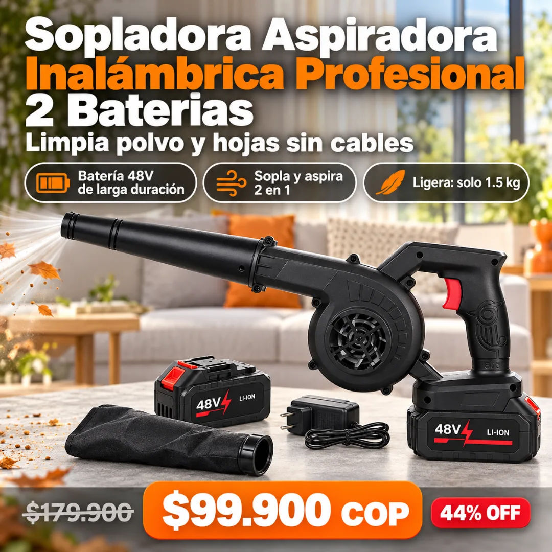 Sopladora aspiradora inalámbrica con 2 baterías de 48V