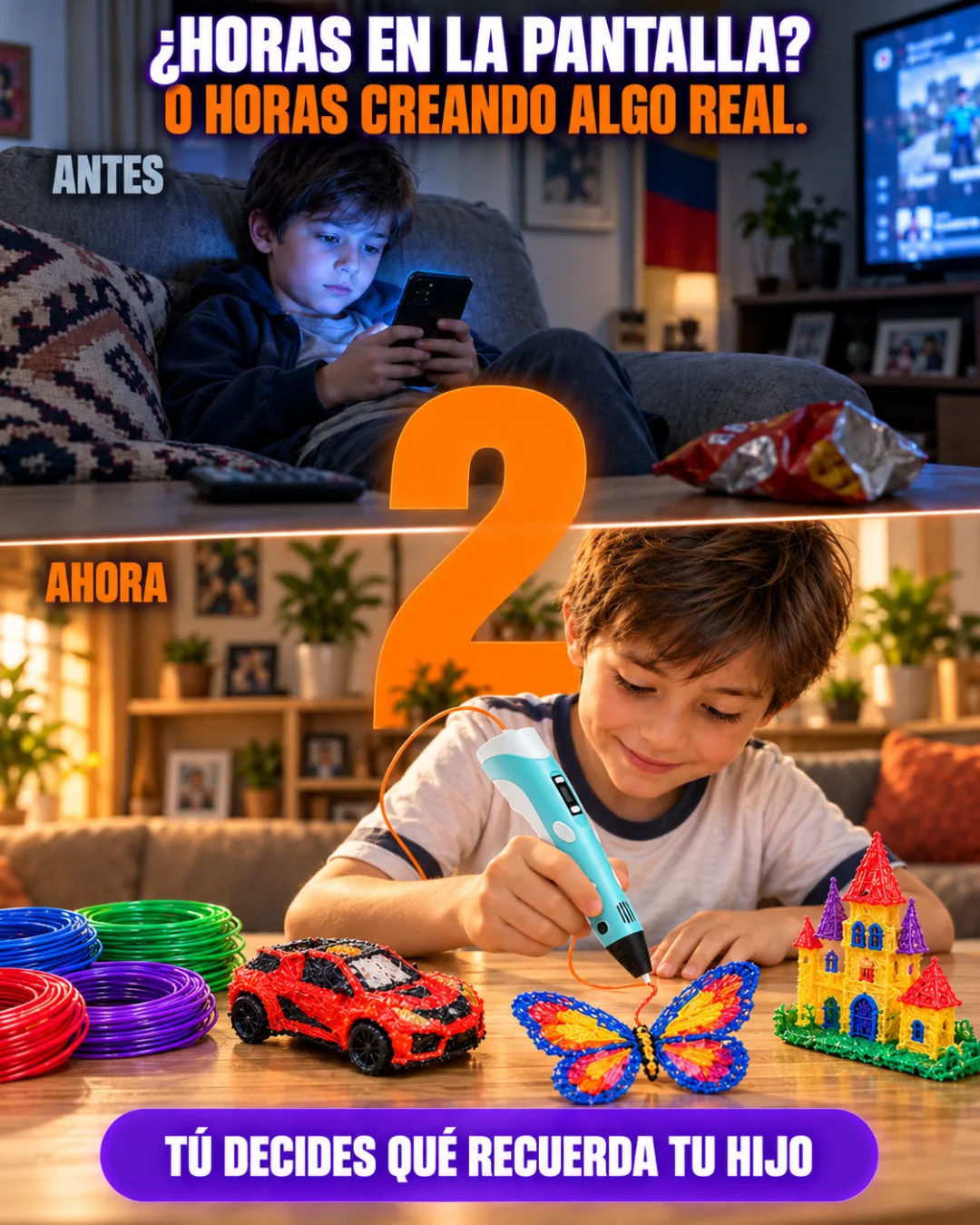 Niño absorto en el celular mientras un juguete queda olvidado a su lado