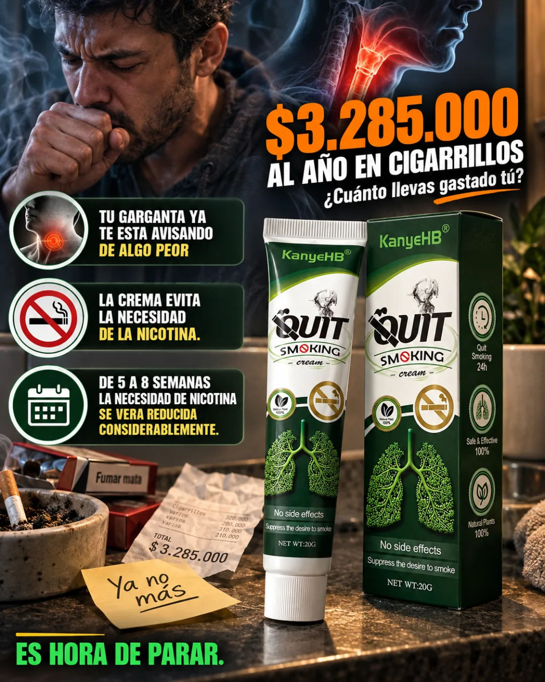 Mujer mirando el humo del cigarrillo con expresión de cansancio