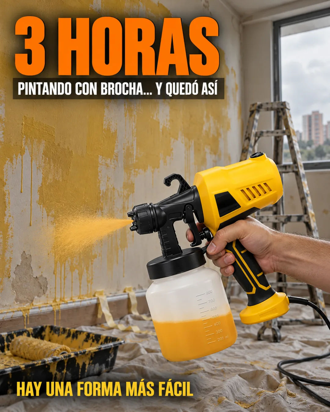 Pistola de pintura eléctrica HVLP amarilla y negra