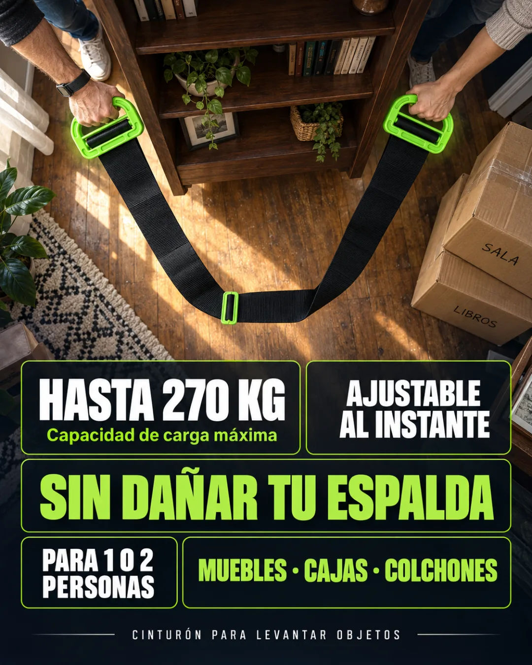 Cinturón para levantar objetos: tela de 9.4 cm de ancho con asas en D