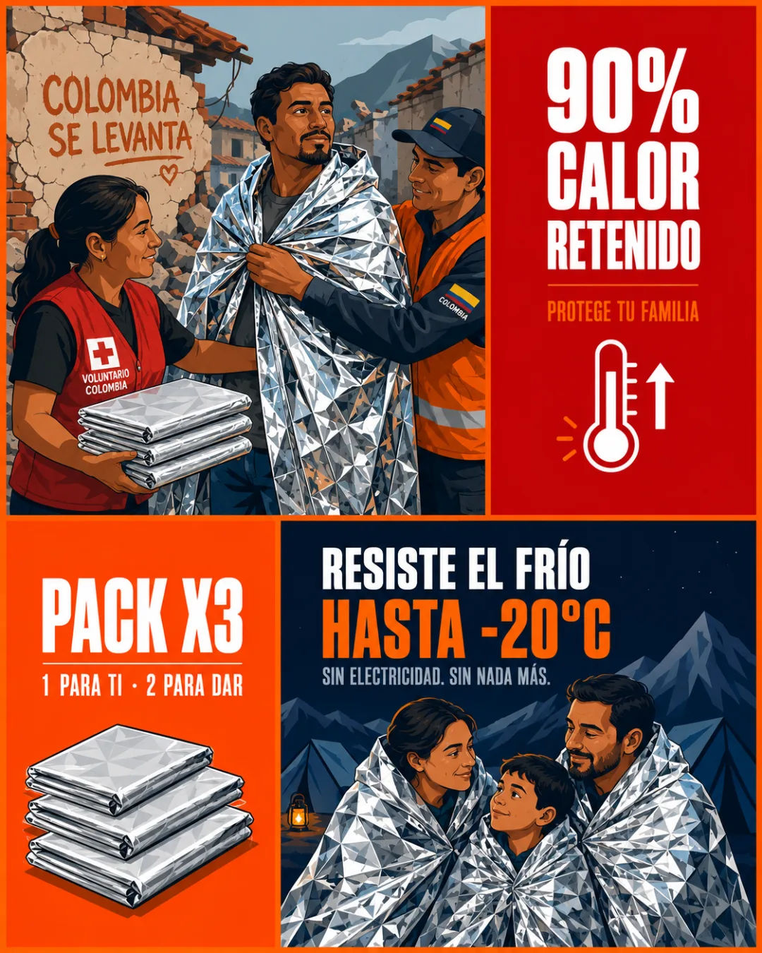 Set x3 Mantas Térmicas de Emergencia — detalle del producto