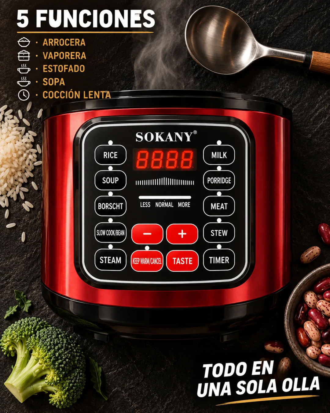 Olla multifuncional Sokany SK-2402 con panel digital LED y modos preconfigurados