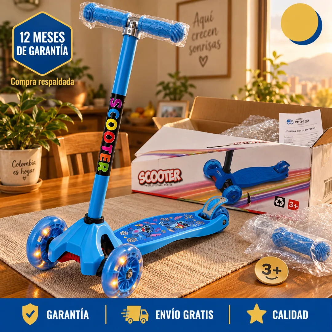 Monopatín azul infantil 3 ruedas con empaque protector