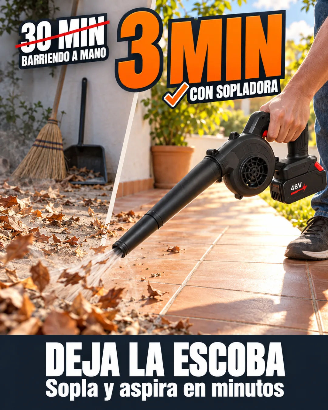 Barrer a mano vs. con sopladora