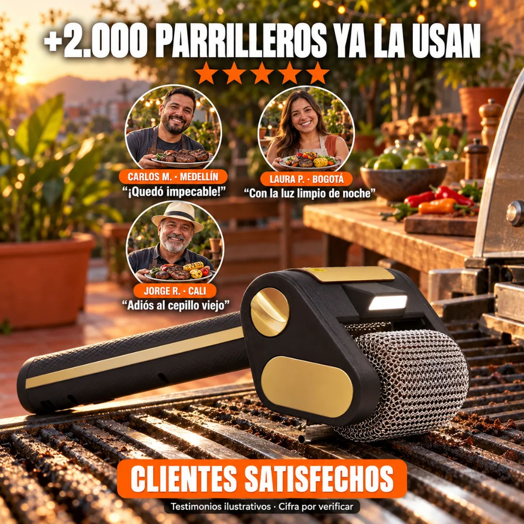Cliente usando Cepillo Para Parrilla De Acero