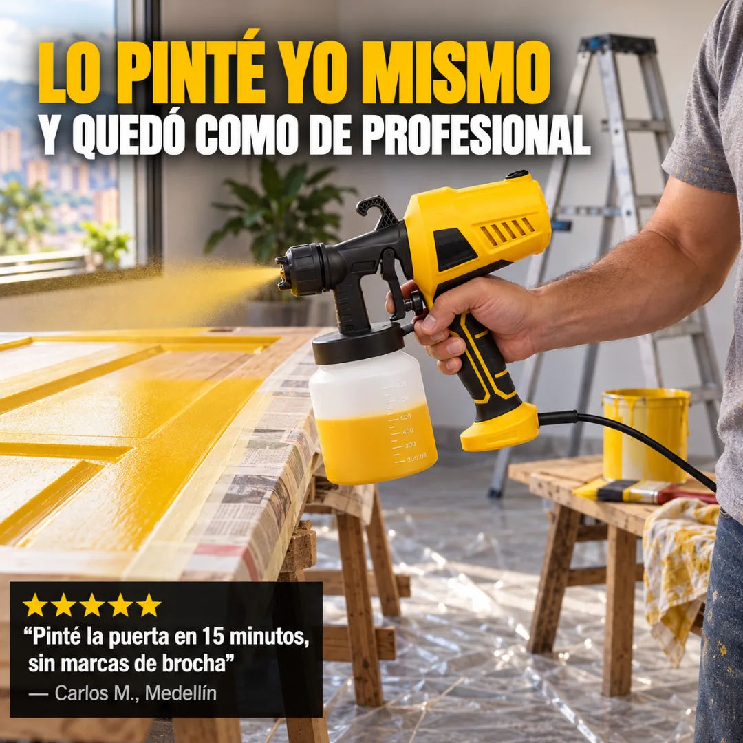 Pistola de pintura eléctrica en un proyecto de renovación de hogar