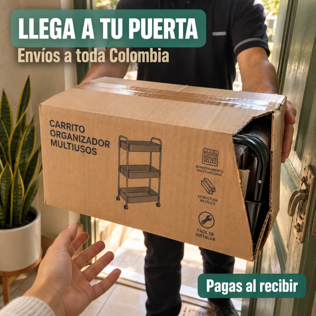Carrito organizador metálico empacado listo para envío a domicilio en Colombia