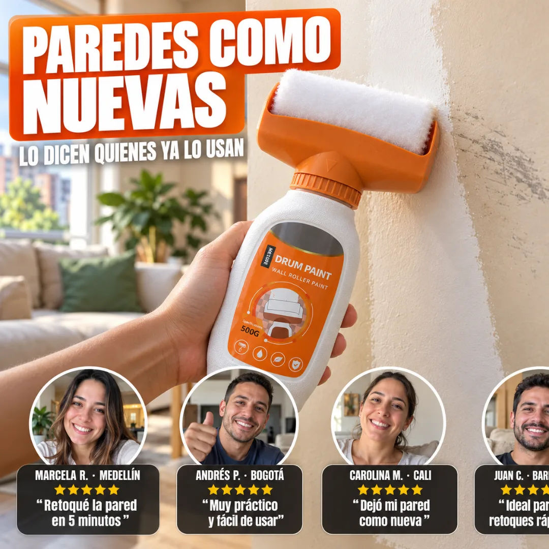 Pared con marcas tapadas con Drum Paint