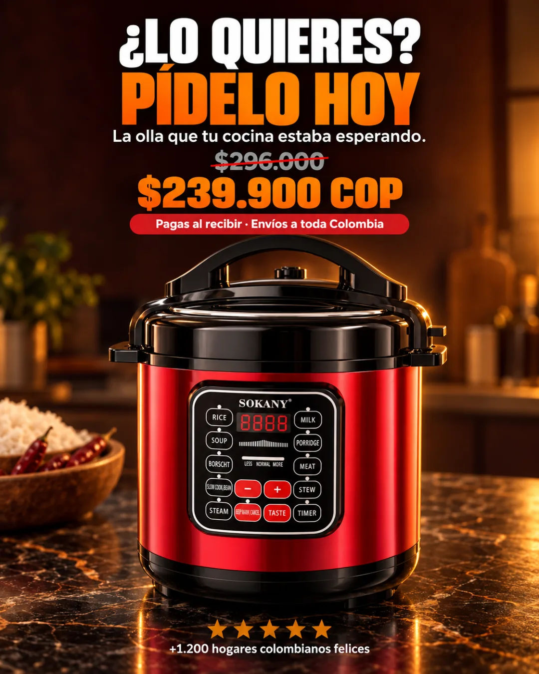 Olla Sokany SK-2402 lista en la cocina