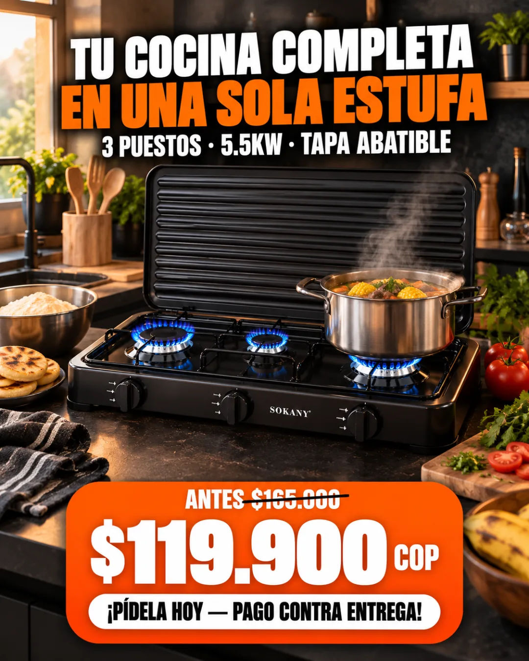 Estufa SOKANY de tres puestos con precio especial