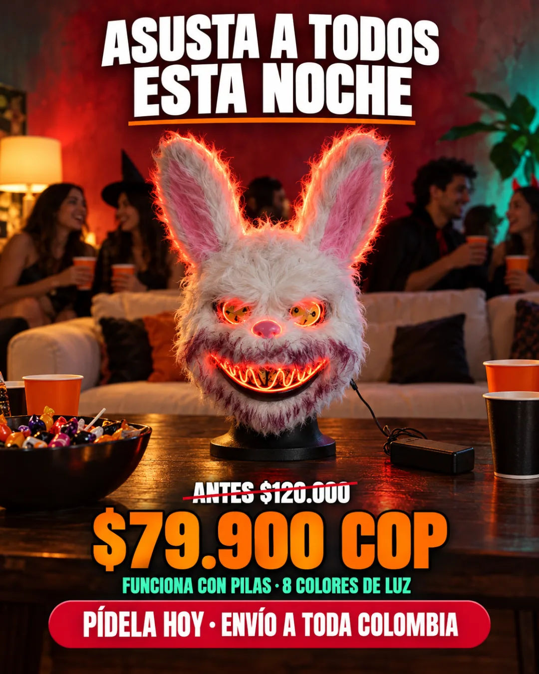 Máscara de conejo con luz LED encendida