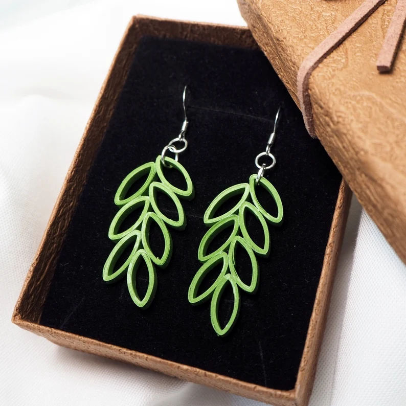 Green Leaves Paper Quilled Earrings