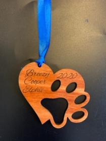 Wood Ornaments (Heart w/Paw Print)