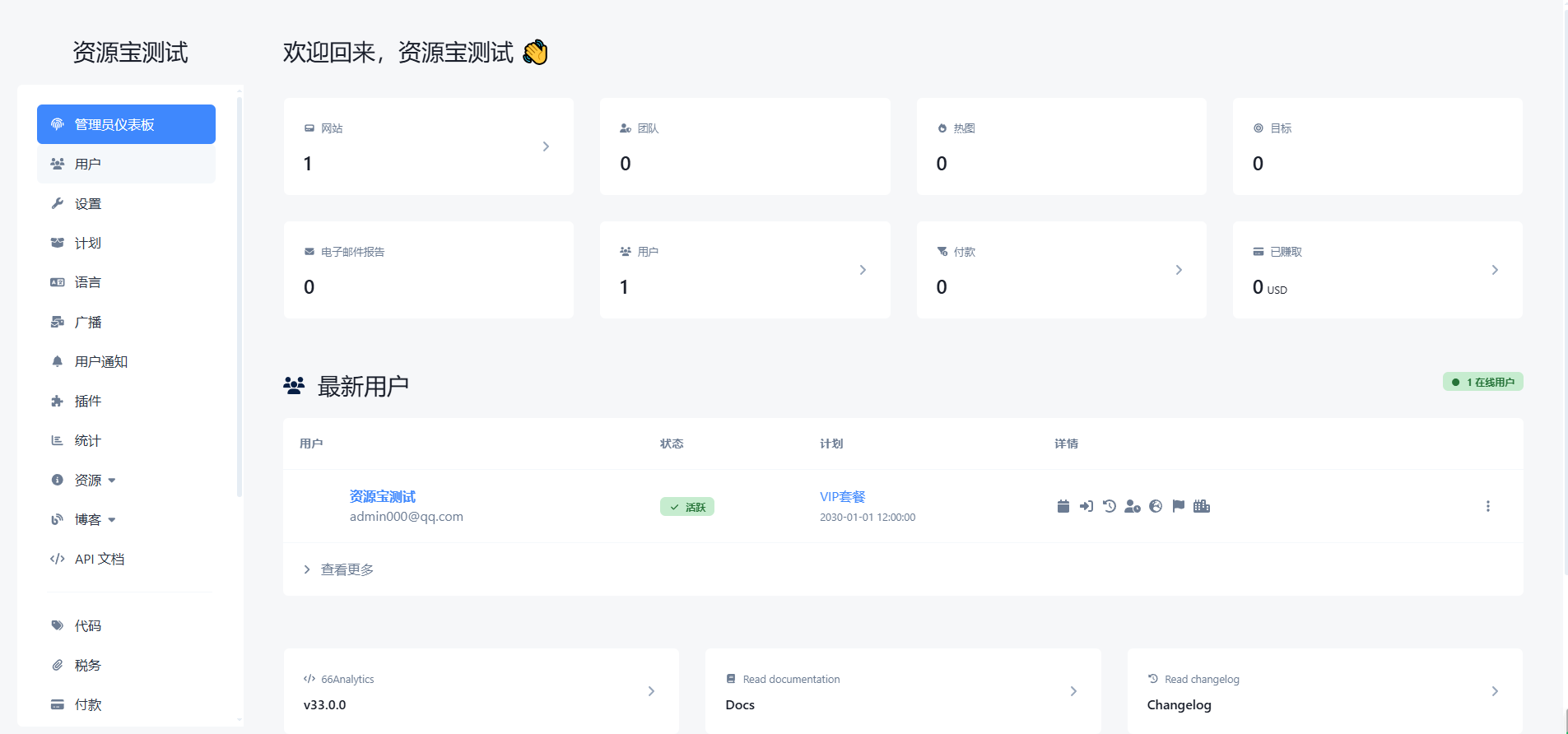 66Analytics v33汉化版,网站统计分析源码,汉化前台后台