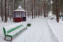 Территория Санатория Ружанский зимой - дорожка вдоль пляжа