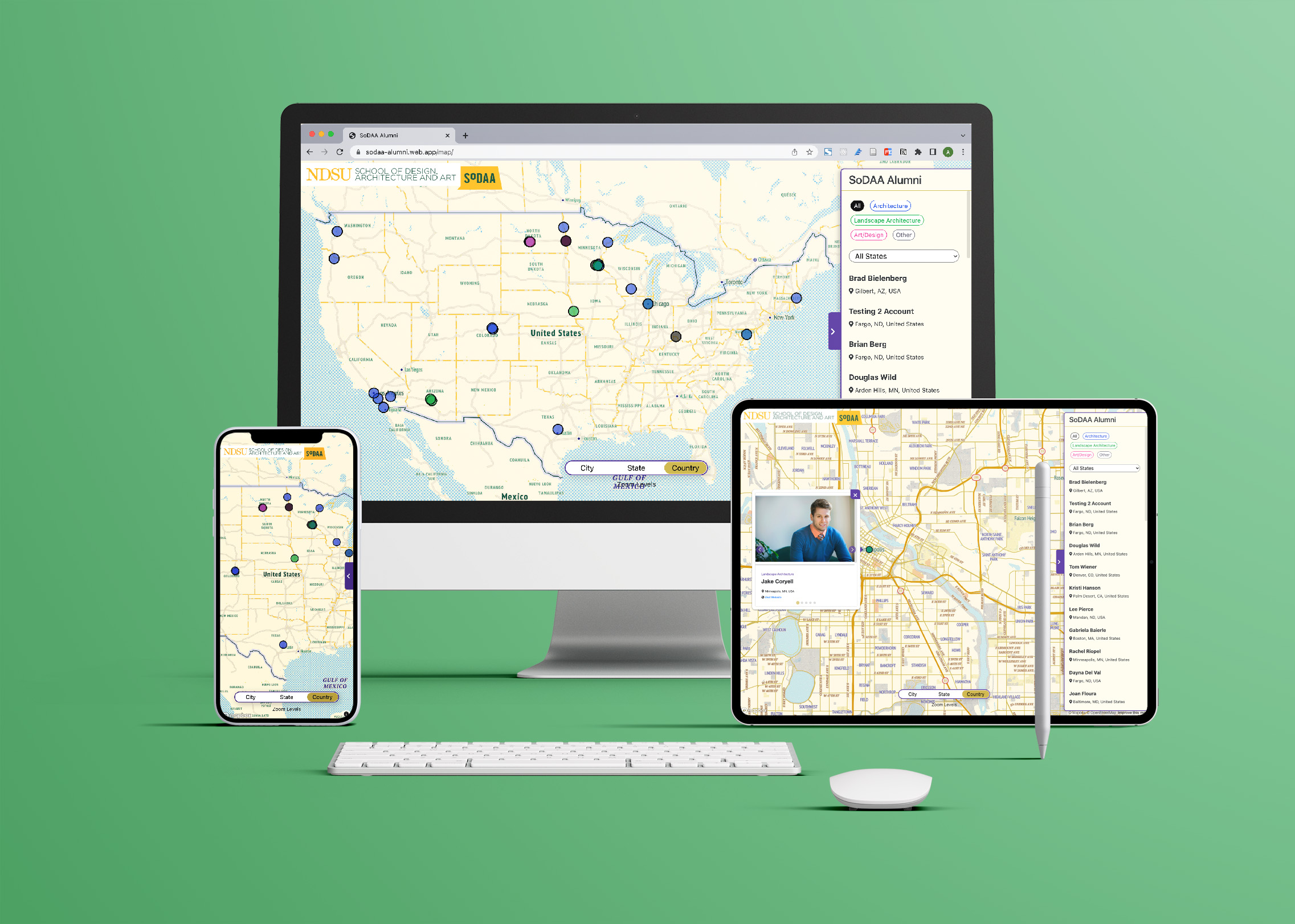 SoDAA Alumni Map mockup