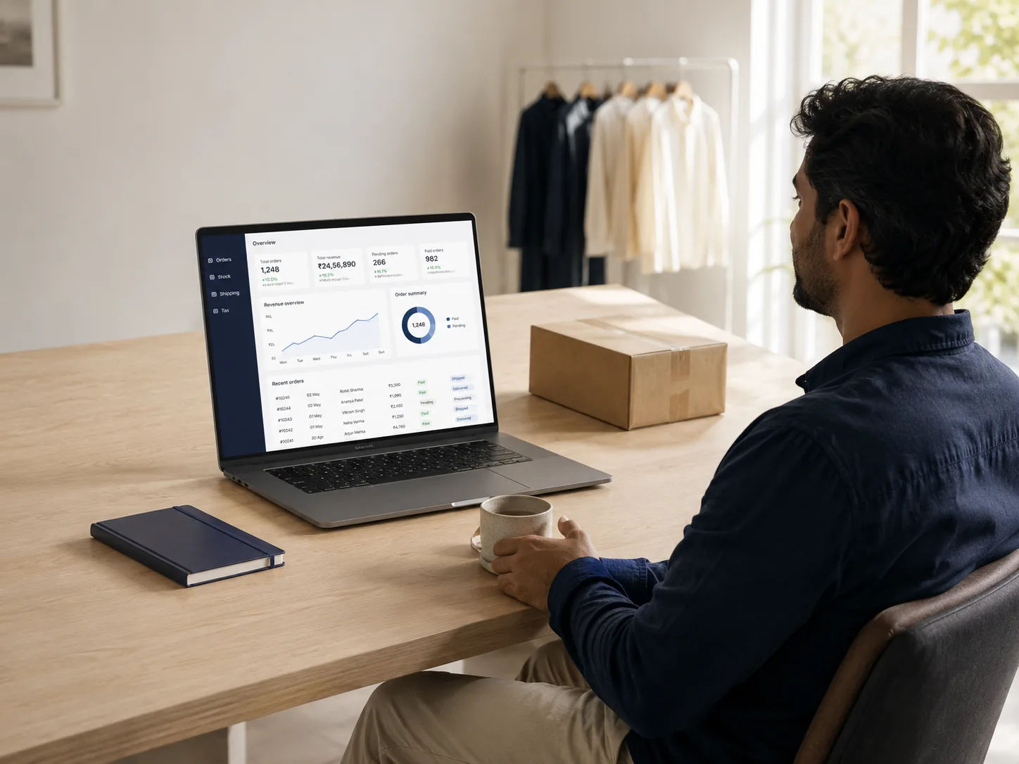 A calm, uncluttered desk with a single laptop open