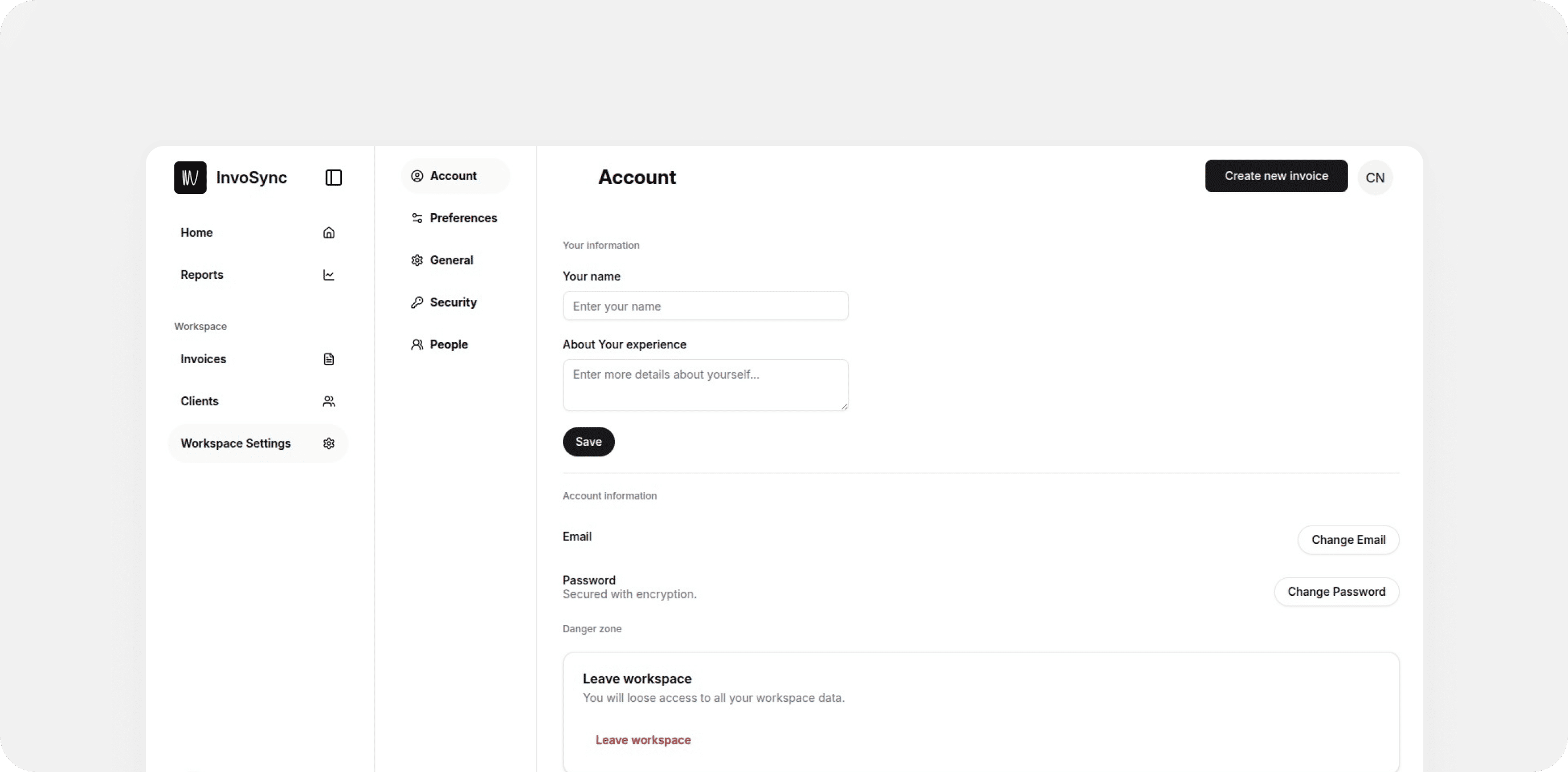 Invosync screen 2