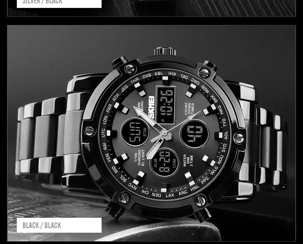Produk Skmei Original Stainless Steel Dual Time - Jam Tangan Pria Black Full