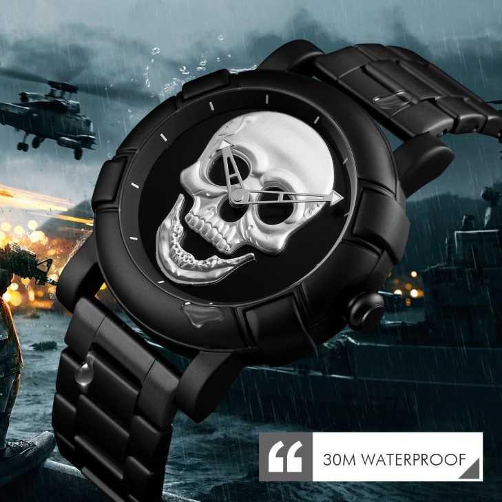 Produk Jam Tangan Analog Pria Skull Tengkorak Original Stainlees Steel Silver 9178