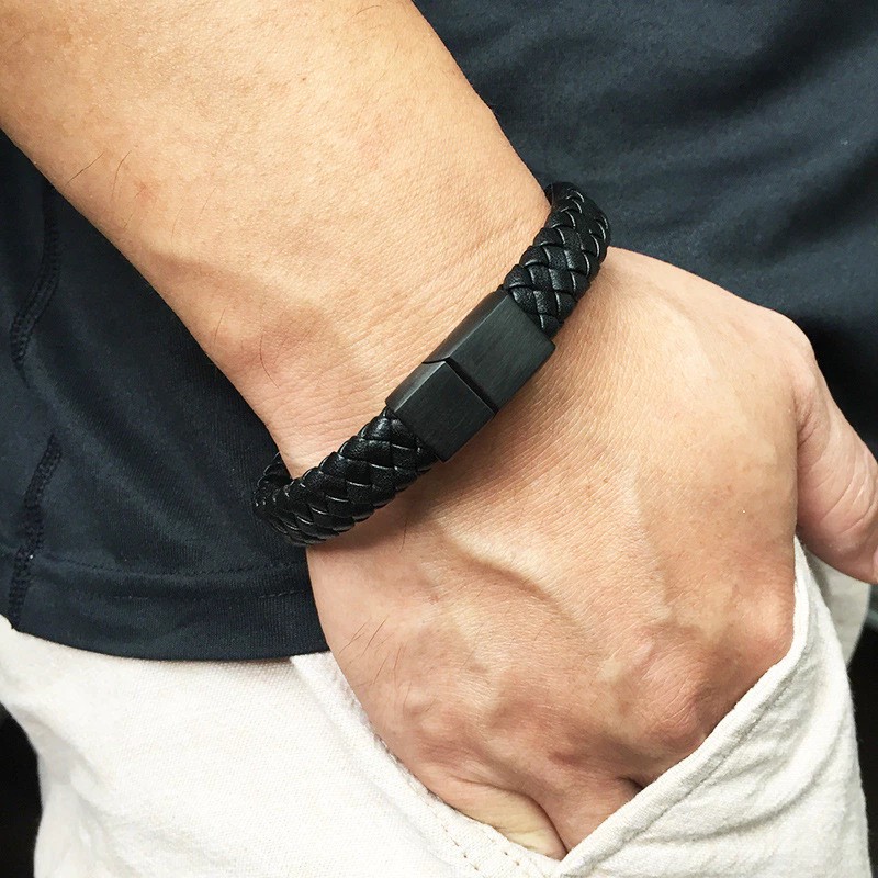 Produk Gelang Pria Kulit Anyam Hitam Premium Magnetic Buckle Stylish Minimalis
