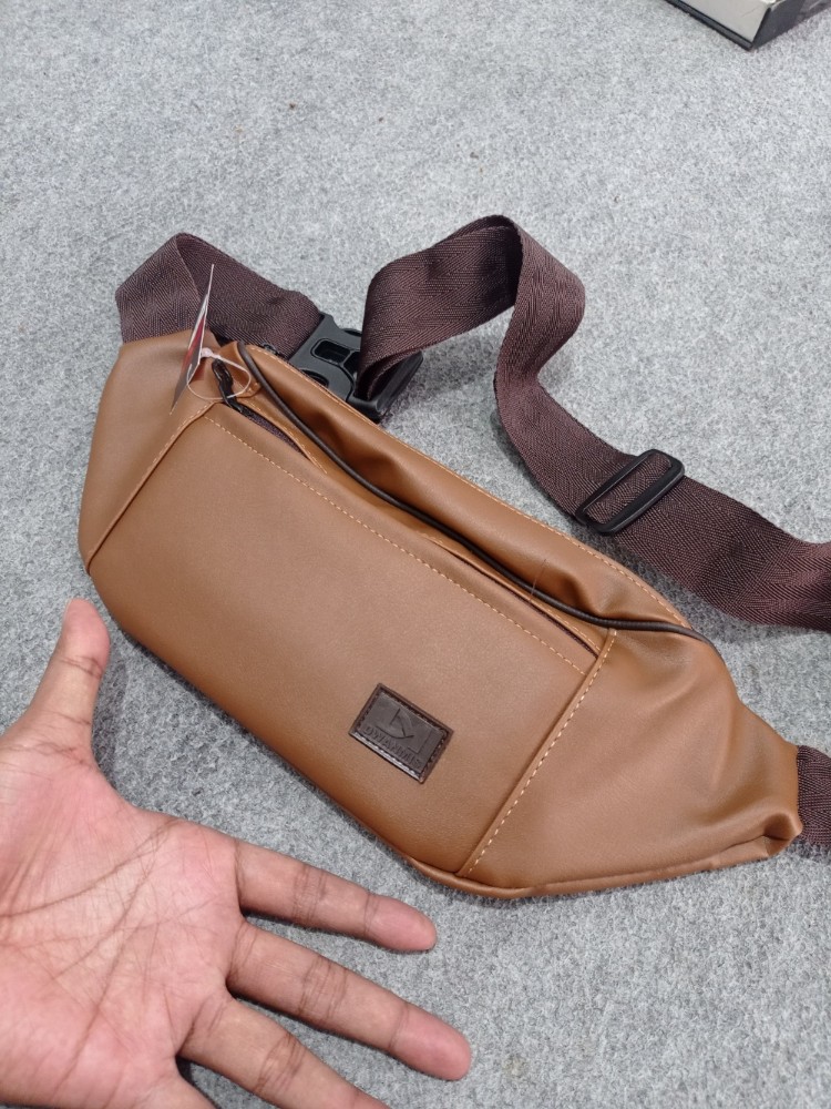 Produk Tas Pinggang Pria Coklat Muda Waist Bag Kulit Sintetis Premium - Light Brown