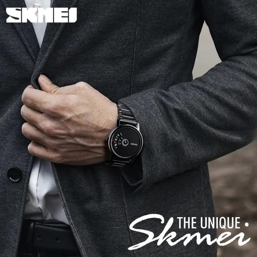 Produk Jam Tangan Analog Pria Angka Unik Hitam Original Stainless Steel