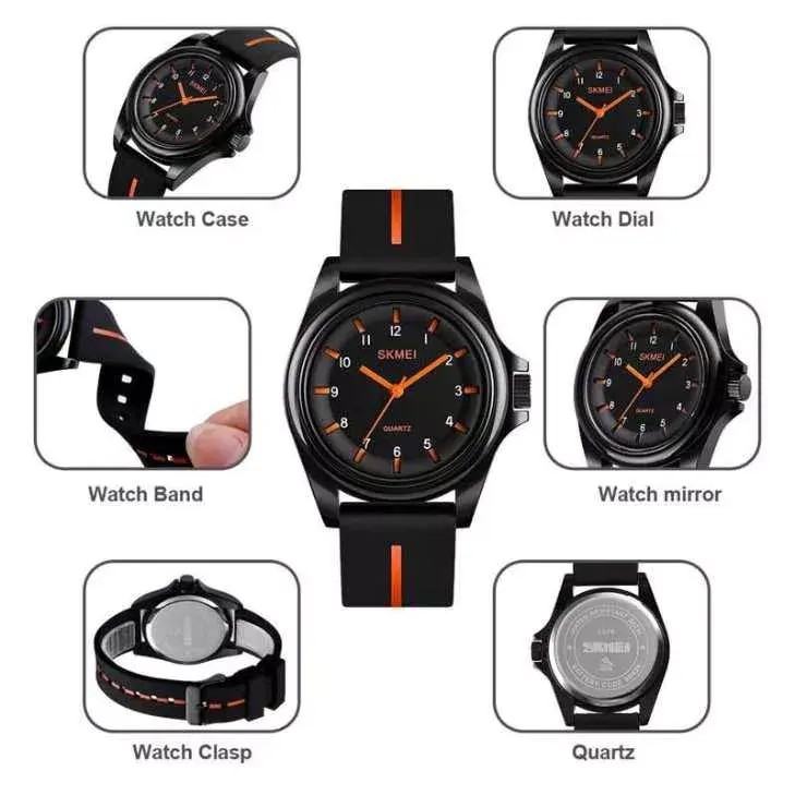 Produk Jam Tangan Simpel Analog Karet Original Pria atau Wanita Simpel Type Oren