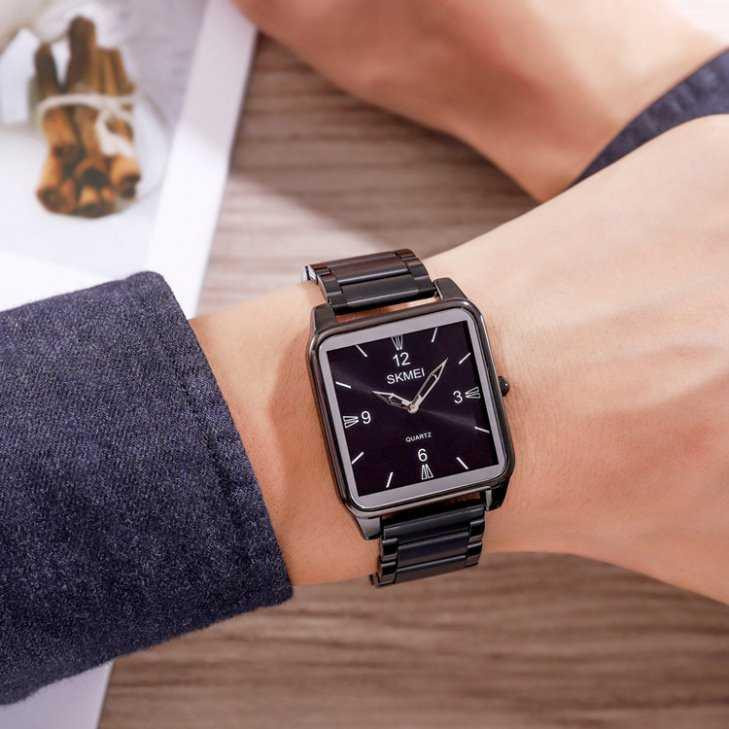 Produk Jam Tangan Persegi Analog Original Hitam Rantai Stainless Steel