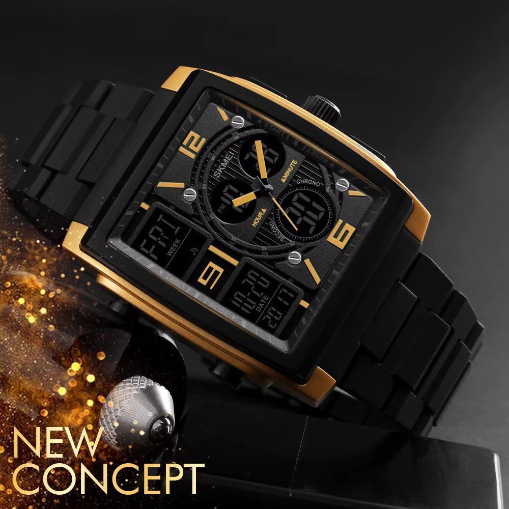 Produk Jam Tangan Square Persegi Digital Dual Time Original Gold Version