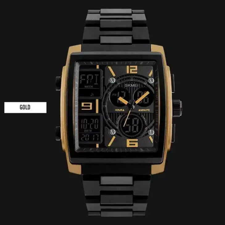 Produk Jam Tangan Square Persegi Digital Dual Time Original Gold Version
