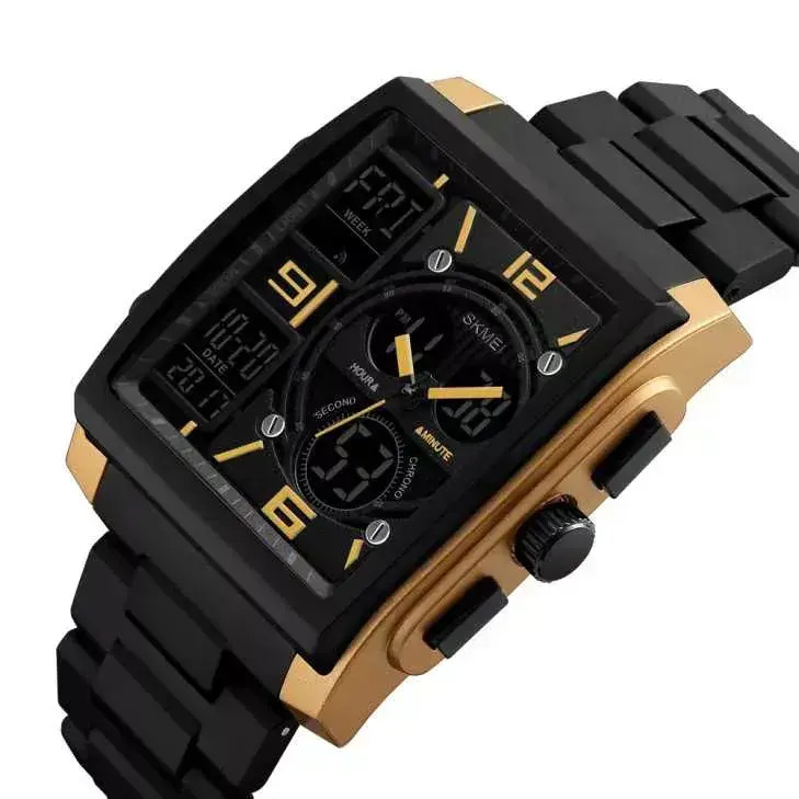 Produk Jam Tangan Square Persegi Digital Dual Time Original Gold Version