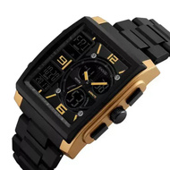 Jam Tangan Square Persegi Digital Dual Time Original Gold Version
