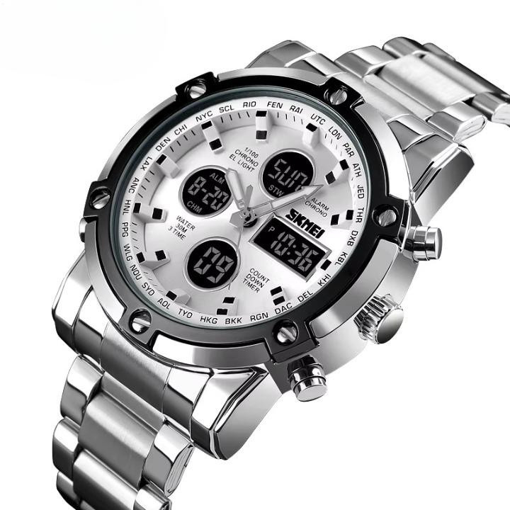 Produk Jam Tangan Pria Berat Analog dan Digital Stainless Steel Original Silver White