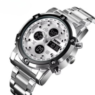 Jam Tangan Pria Berat Analog dan Digital Stainless Steel Original Silver White