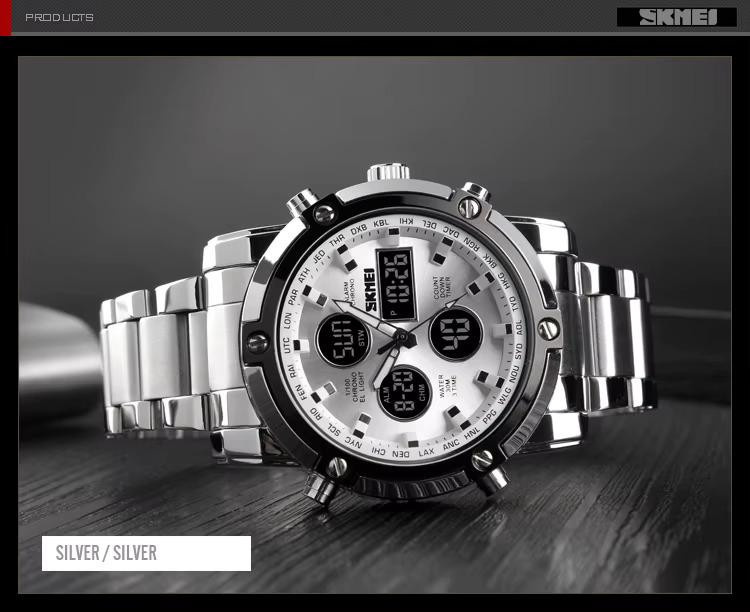 Produk Jam Tangan Pria Berat Analog dan Digital Stainless Steel Original Silver White
