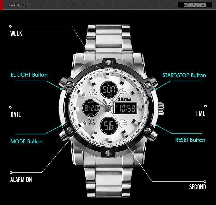 Produk Jam Tangan Pria Berat Analog dan Digital Stainless Steel Original Silver White