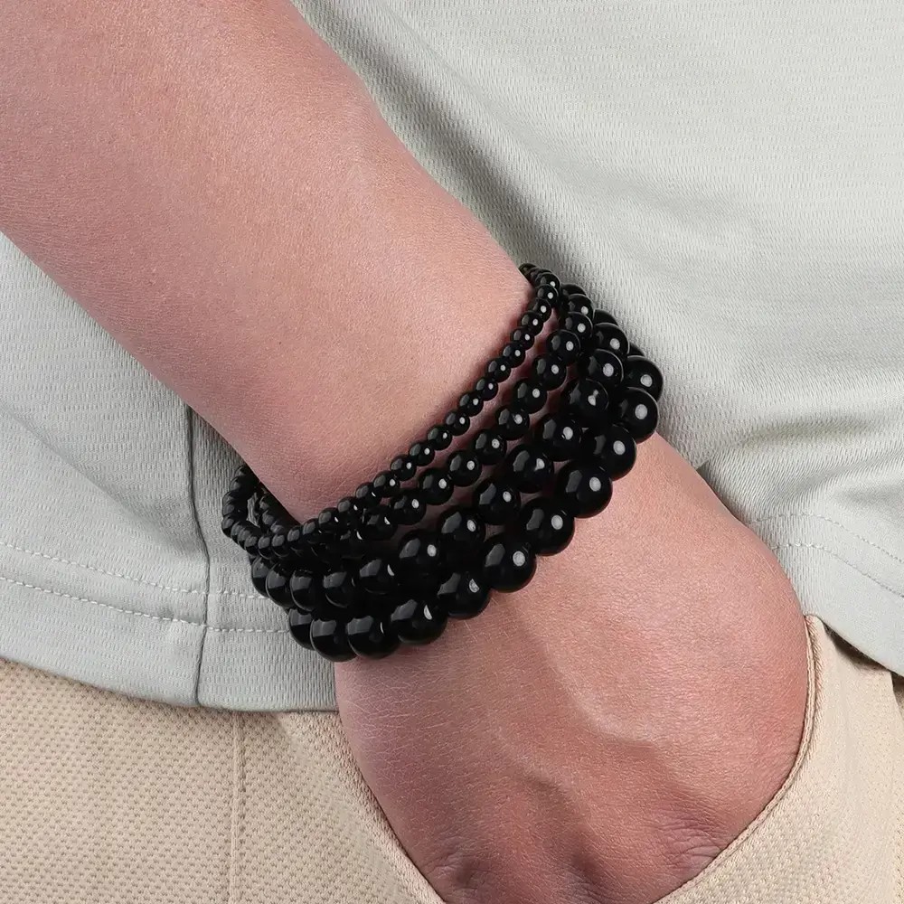 Produk Gelang Tangan Onyx Stone Pria Wanita Perhiasan Batu Alam Hitam Simpel Elastis