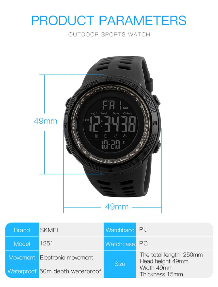Produk Jam Tangan Pria Digital Sport Original Waterproof 5atm Led Backlight Shock Resistant 1251