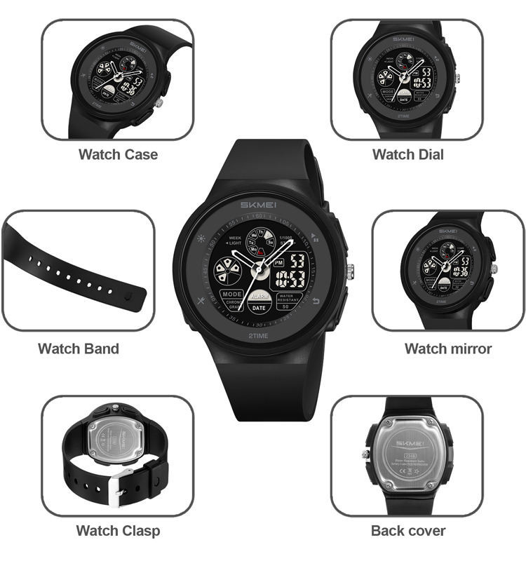 Produk Jam Tangan Pria Dual Time Sport Waterproof 5atm Led Analog Digital Original Skmei 2346