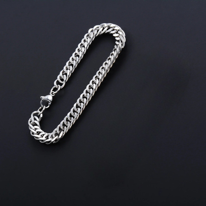 Produk Gelang Rantai Pria Stainless Steel Silver Titanium Curb Chain Bracelet