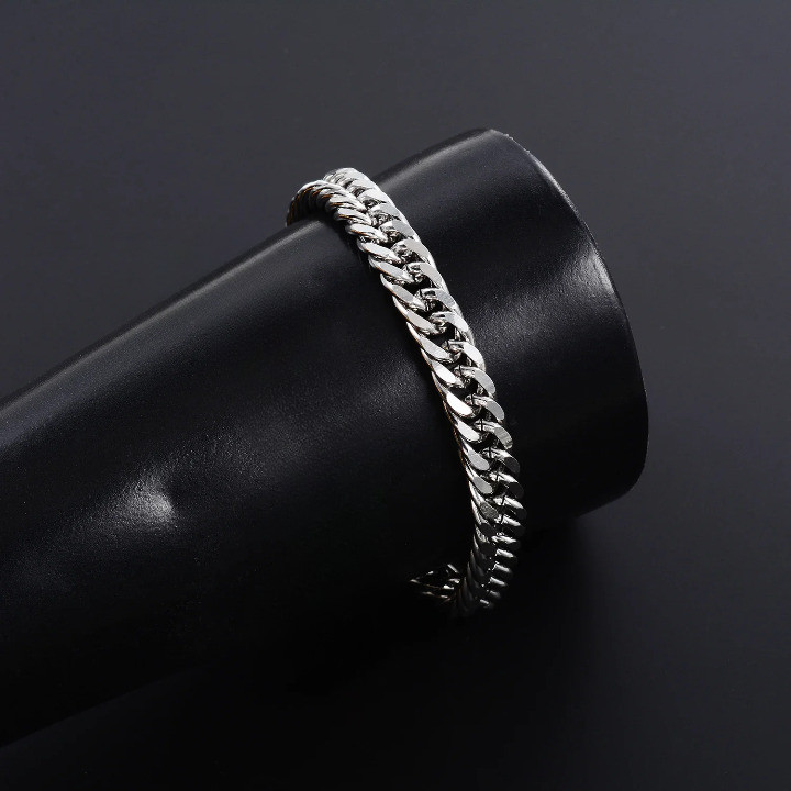 Produk Gelang Rantai Pria Stainless Steel Silver Titanium Curb Chain Bracelet