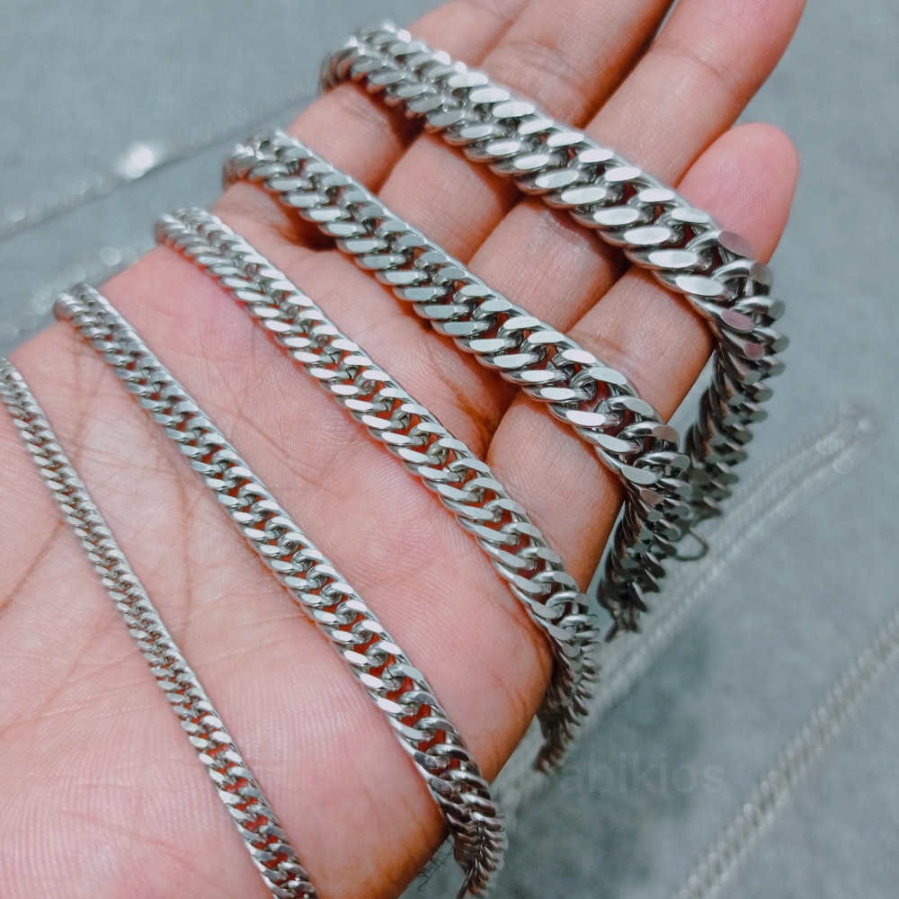 Produk Gelang Rantai Pria Stainless Steel Silver Titanium Curb Chain Bracelet