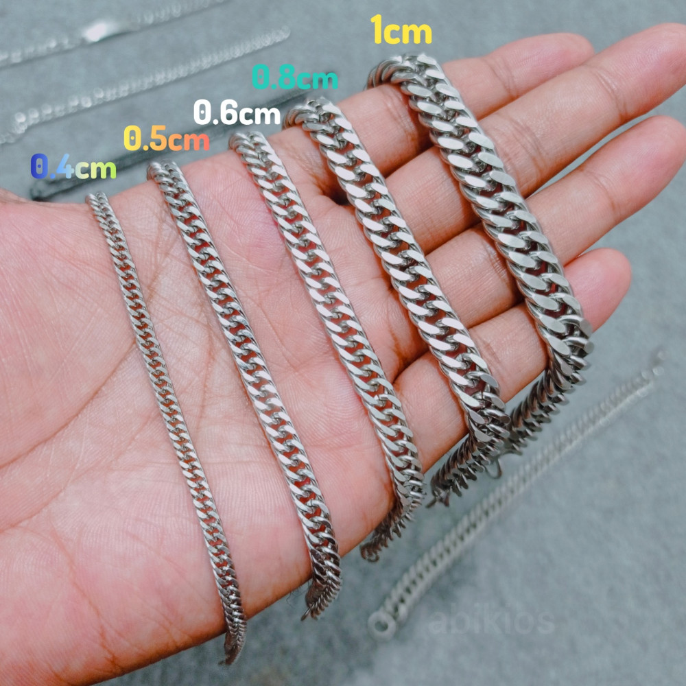 Produk Gelang Rantai Pria Stainless Steel Silver Titanium Curb Chain Bracelet