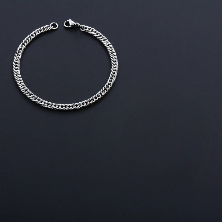 Produk Gelang Rantai Pria Stainless Steel Silver Titanium Curb Chain Bracelet