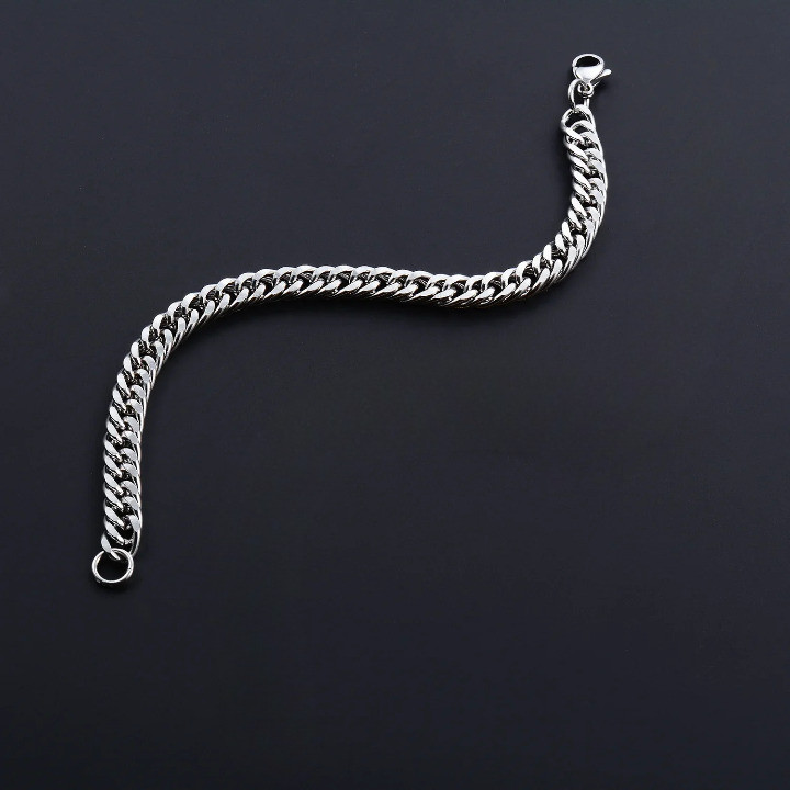 Produk Gelang Rantai Pria Stainless Steel Silver Titanium Curb Chain Bracelet